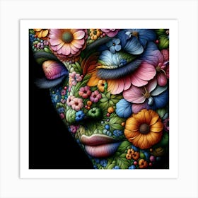 Flowers On A Woman'S Face Art Print