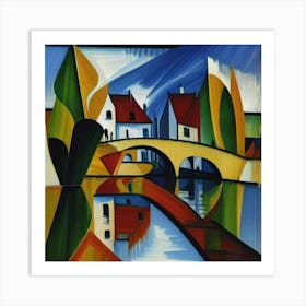 Bridge over the river surrounded by houses 7 Art Print