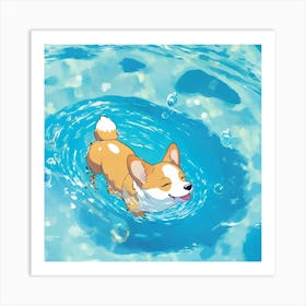 Corgi Swimming 1 Art Print