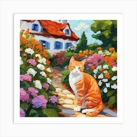 Cat In The Garden 1 Art Print