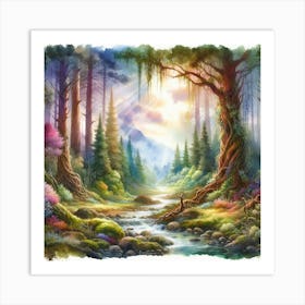 Fairy Forest Watercolor Painting Art Print