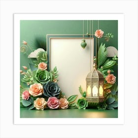 Frame With Flowers And Lantern 3 Art Print