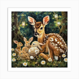 Fawn And Rabbits Fairycore Painting 2 Art Print