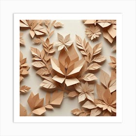 Papercut Illustration Assortment Of Leaves And Flower Art Print