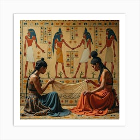 Women Weaving Intricate Tapestries Depicting Mythological Stories Of Egypt Art Print