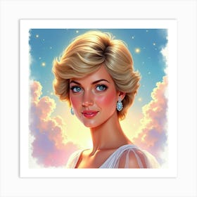 Elegant Princess Diana S Portrait With A Radiant Colorful Watercolor Sky 1 Art Print