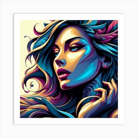 Colorful Girl With Colorful Hair 3 Art Print