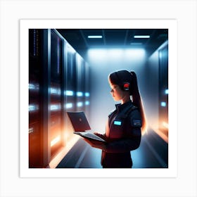 Girl In A Data Center Art Print