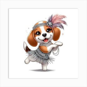 Beagle In A Flapper Dress Art Print