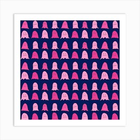 Pink Ghosts on Navy Blue Art Print