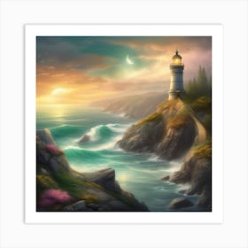 Lighthouse At Sunset Landscape 4 Art Print