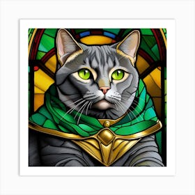 Cat, Pop Art 3D stained glass cat superhero limited edition 26/60 Art Print