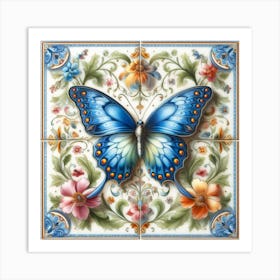 Antique Delft Tile Butterfly III Art Print