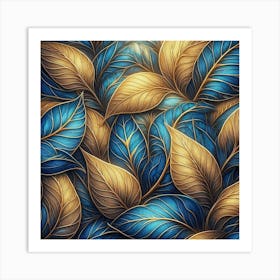 Abstract Blue And Gold Leaves Art Print