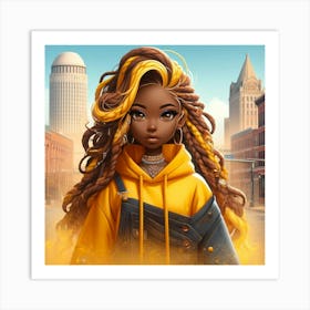Black Girl In Yellow Hoodie Art Print