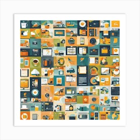 Flat Icons Set Art Print