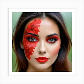 Beautiful Woman With Red Makeup 2 Art Print