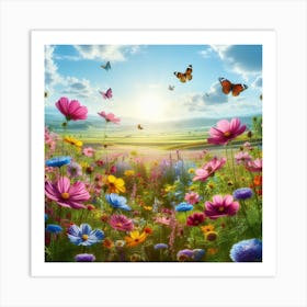 Colorful Meadow With Butterflies Art Print