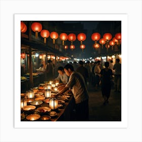 Chinese Market At Night Art Print