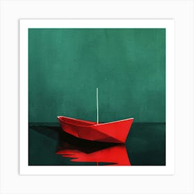 Red Paper Boat Art Print