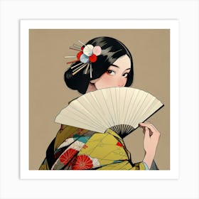 Japanese woman with fan 2 Art Print
