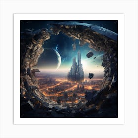 Igiracer Broken In Half Planet With Amazing City Inside 3 Art Print
