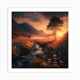 Sunset Over The Mountains Art Print