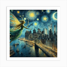 Fairy Over Manhattan Art Print