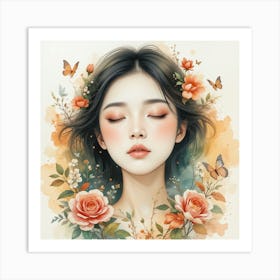 Asian Girl With Flowers 18 Art Print