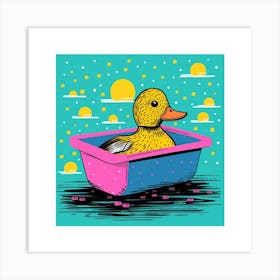 Duckling In The Bath Linocut Style 3 Art Print