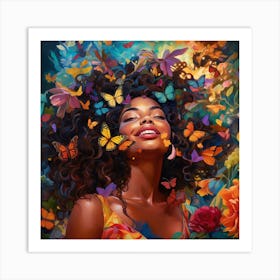 Woman With Butterflies In Her Hair Art Print