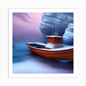 Fishing Boat In The Ice Art Print