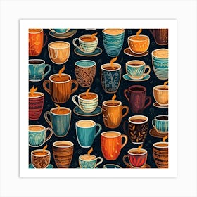 Seamless Pattern Of Coffee Cups 2 Art Print