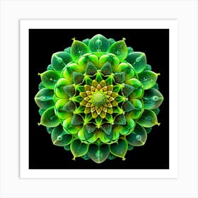 Green Plant Mandala With Water Droplets Art Print