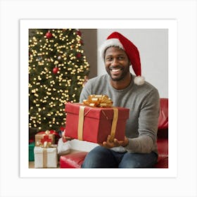 Happy Young Man With Christmas Gift Art Print