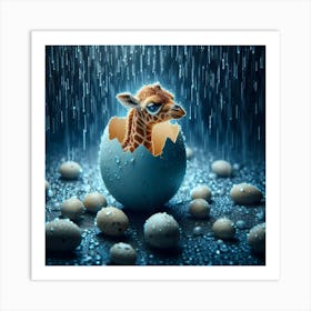 Giraffe In Rain Art Print