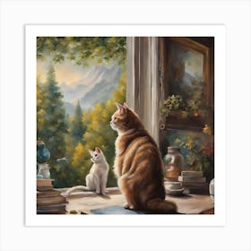 Cat By The Window Art Print