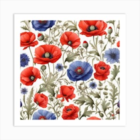 Poppy and cornflower flowers 3 Art Print