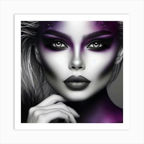 Beautiful Woman With Purple Makeup 2 Art Print