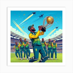 Cricket Players Holding The Trophy Art Print