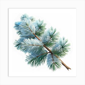 Watercolor Painting Of A Pine Branch Covered In Snow Art Print