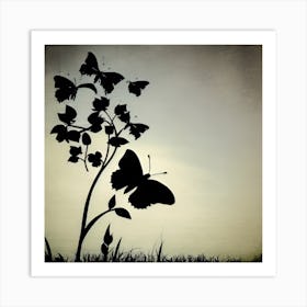 Silhouette Of Butterflies Art Print