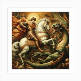 Saint George & the battle with the Dragon. Art Print