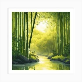 A Stream In A Bamboo Forest At Sun Rise Square Composition 5 Art Print