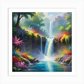 Rainbow Waterfall Paintings Art Print 3 Art Print