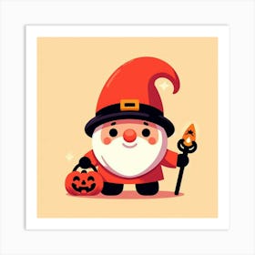 Halloween Gnome With Pumpkin Bag - Cute Vector style Illustration Art Print