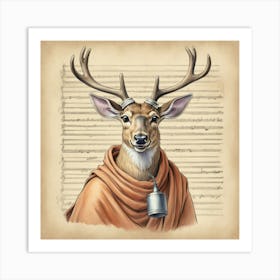 Deer On Music Sheet Art Print