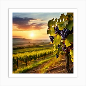 Sunset Growing Landscape Farm Grape Nature Sun Farming Tree Vinery Wine Scenic Field Wi Art Print