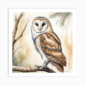 A Barn Owl - Watercolour Art Print