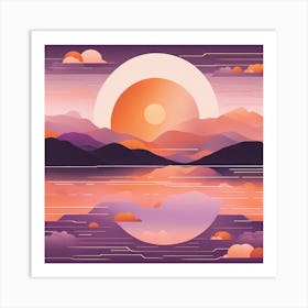 Sunset In The Mountains VECTOR ART Art Print